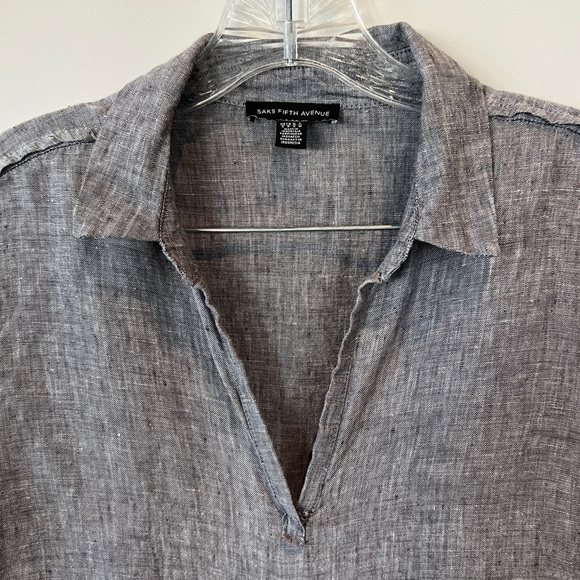Saks Fifth Avenue Linen V-neck Tunic. Gray size small - Picture 3 of 9